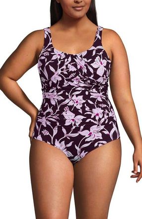 Lands End New SlenderSuit Carmela Underwire One Piece Swimsuit in Dark Wine/tropics Floral at Nordstrom, Size 22W