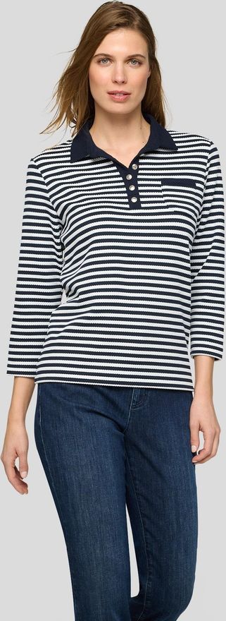 3/4-Arm-Shirt RABE, Damen, Gr. 36, pazifik, Jersey, Obermaterial: 83% Polyester, 12% Viskose, 5% Elasthan, gestreift, regular fit normal, ohne Ausschn