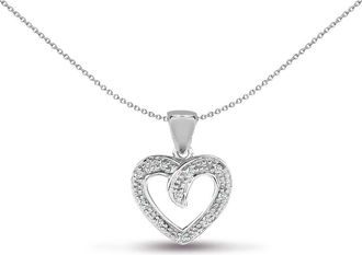 Jewelco London 9ct White Gold 0.05ct Diamond Arrow Love Heart Charm Pendant - 9P079