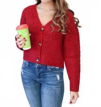 Lush Knit Button Down Sweater In Red