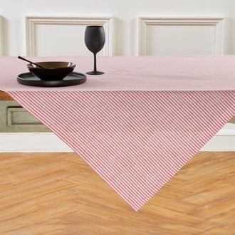 Solino Home Linen Table Throw 52 x 52 Inch for Dining Table, Holiday and Everyday Table Decor - Narrow Stripe in Red And White at Nordstrom