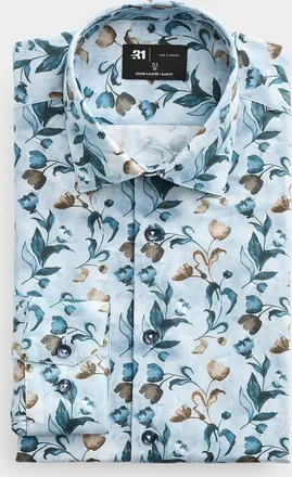 Le 31 Mens Blue floral shirt Slim fit