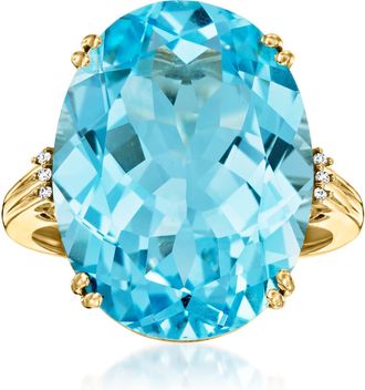 Ross-Simons Sky Blue Topaz Cocktail Ring With Diamonds in 14kt Yellow Gold