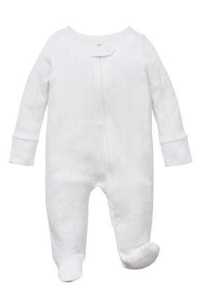 Petite Plume Pointelle Pima Cotton Zip Footie in White at Nordstrom, Size 6-12M
