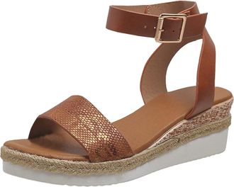 Generic 2026 Women Slippers Ladies Fashion Lines Print Open Toe Buckle Sloping Heel Thick Sole Sandals (Brown, 5.5)