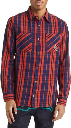 Icecream Flapjack Plaid Cotton Flannel Button-Up Shirt in Indigo at Nordstrom, Size Small