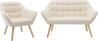 Vente-Unique Sof&aacute; de 2 plazas y sill&oacute;n de tela beige CASERTA