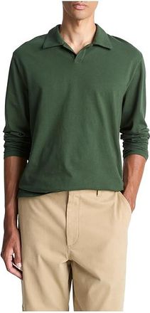 Vince Garment Dye Long Sleeve Johnny Collar Mens T Shirt Washed Dark Leaf : XL, Cotton