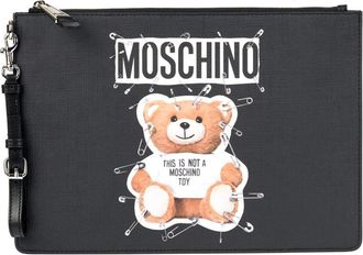 Moschino Safety Pin Teddy Pouch - Dames - Clutches - Zwart - ONE Size - Tassen