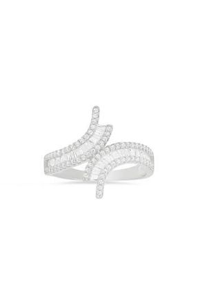 Queen Jewels Baguette Cut Cubic Zirconia Bypass Ring in Silver at Nordstrom Rack, Size 10