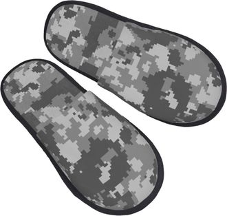 Generic Gray Camo Pattern Unisex Slippers Warm House Shoes Fluffy Shoes For Indoor Outdoor Bedroom M