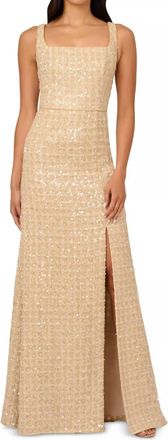 Adrianna Papell Sequin-Boucl&eacute; Square-Neck Gown - Petite In Cream