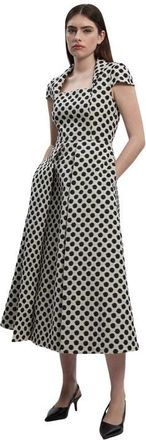 Karen Millen Spot Jacquard Square Neck Midi Dress in Mono at Nordstrom, Size 4