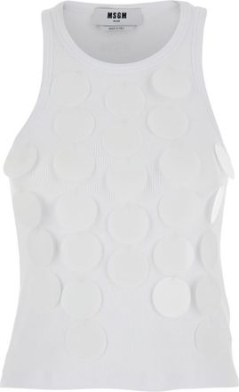 Msgm White Embellished Round Neck Top