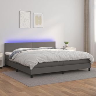 vidaXL Vidaxl - Cama Box Spring Colch&oacute;n Y Led Cuero Sint&eacute;tico Gris 200x200 Cm