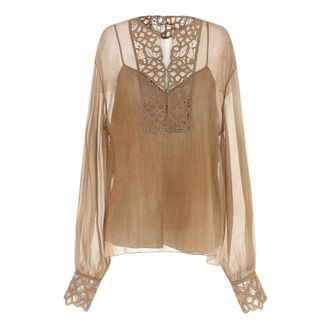 Ermanno Scervino Semi-transparent Pure Silk Caftan Blouse - female - Ermanno Scervino - Blouses - Beige - XS - Blouses & Shirts