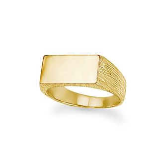 Jewelco London 9ct Gold Engravable Barked Initial Blank Plate Signet Ring | Size: R