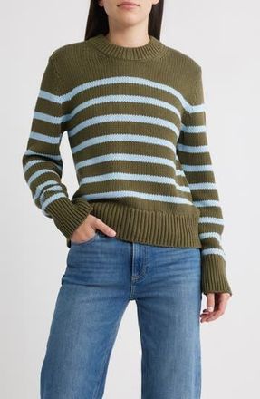 Rails Alise Stripe Cotton Crewneck Sweater in Olive Sky Stripe at Nordstrom Rack, Size Small
