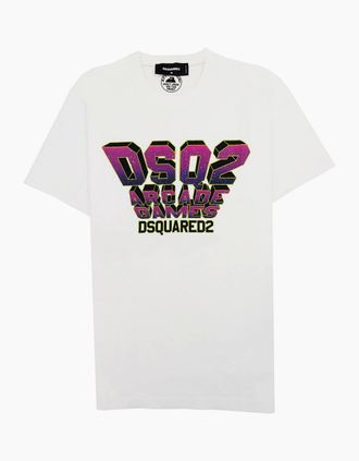 Dsquared2 Mens Dsquared2 Dsq2 Arcade Games Cool T Shirt White 100 - Size: 46
