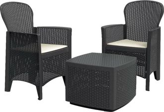 Dmora Sal&oacute;n De Jard&iacute;n Dkon, Conjunto De Jard&iacute;n Con 2 Sillones Y 1 Mesa Container, Zona De Estar Efecto Rattan, 100% Made In Italy, Antracita - Dmora