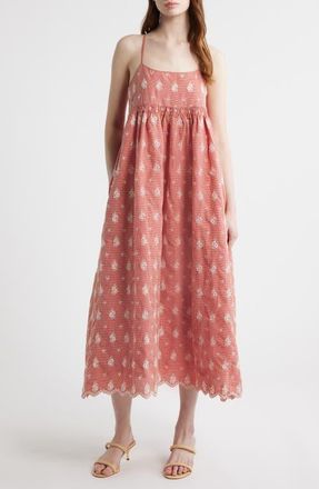 FRNCH Santa Embroidered Eyelet Sleeveless Maxi Dress in Rouge at Nordstrom, Size X-Small