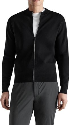 Mango Comfort Stretch Crewneck Zip Cardigan in Black at Nordstrom, Size X-Large