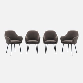 Sweeek Sweeek - Sill&oacute;n De Terciopelo De Canal&eacute; Y Patas De Metal Negro, Set De 4, Shella, Gris Oscuro, 57x59x84.5 Cm