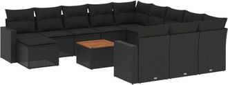 vidaXL Set De Sof&aacute;s De Jard&iacute;n Y Cojines 13 Pzas Rat&aacute;n Sint&eacute;tico Negro Vidaxl