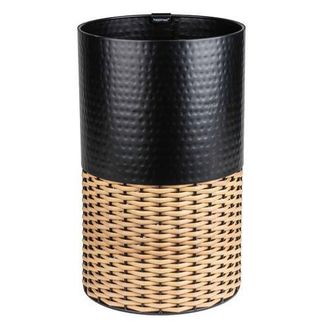 Happimess Asher Modern 2-Tone Faux Wicker/Metal Cylinder Waste Basket in Black/natural at Nordstrom