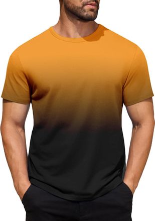 Generic Mens Gradient Striped Contrast T-Shirt Soft Breathable Cotton Crew Neck Short Sleeve Tees Casual Summer Gym Essentials