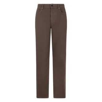Stone Island Straight Trousers, male, Brown, Size: W32 Straight Leg Pants in Cotton Twill