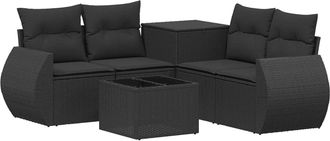 vidaXL Juego De Sof&aacute; 6 Uds. Negro Rat&aacute;n Sint&eacute;tico Y Acero Vidaxl