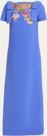 Carolina Herrera Embroidered Bow-Shoulder A-Line Gown