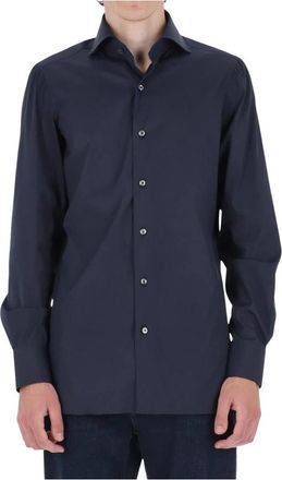 Finamore Napoli Shirt - Heren - Zakelijke Overhemden - Blauw - XL - Katoen - Overhemden