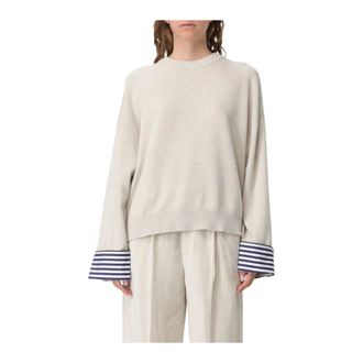 Brunello Cucinelli Round-neck Knitwear, female, White, M, Crew Neck Pullover