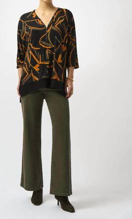 Joseph Ribkoff Silky Knit V-Neck 3/4 Sleeves Tunic Top In Black/multi