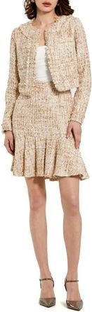 Mac Duggal High Waist Pleated Boucle Mini Skirt in Blush at Nordstrom, Size 10