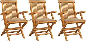 vidaXL Sillas De Jard&iacute;n 3 Uds Madera Maciza De Teca Con Cojines Beige Vidaxl