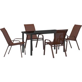 vidaXL Conjunto De Comedor De Jard&iacute;n 5 Pcs Marr&oacute;n Textileno Y Acero Vidaxl