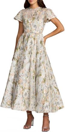 Mac Duggal Womens Multicolor Flutter Sleeve Sequin A-Line Midi Dress in Oyster Multi at Nordstrom, Size 16