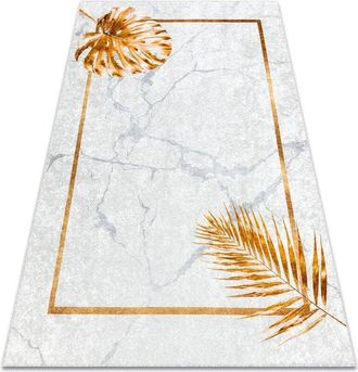 RugsX Rugsx - miro 51518.806 washing carpet Leaves, frame anti-slip - grey / gold grey 140x190 cm