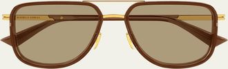 Bottega Veneta 56mm Acetate & Metal Aviator Sunglasses