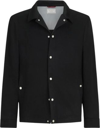 Brunello Cucinelli Lichtgewicht Kasjmier Flanellen Jack - Heren - Jassen - Zwart - Maat: 2XL Flanel