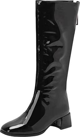 Generic Womens Luxury Knee High Boots Square Toe Medium Block Heel With Side Zipper For Casual Daily Party And Events