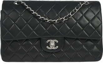 Chanel Classic Double Flap Quilted Lambskin Black Leather Handbag (Pre-Owned)