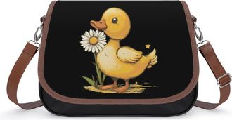 Generic Duck with Daisy Flower Crossbody Bags for Women Fashion Leather Shoulder Handbags With Adjustable Strap