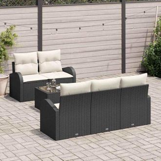 vidaXL Vidaxl - Conjunto De Sof&aacute; De Jard&iacute;n 6 Pcs Negro, Crema 55 X 55 X 37 Cm
