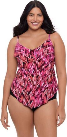 Trimshaper Rachel 5 Tier Ruffle Plus Size Tankini Swimsuit Top in Kaleido at Nordstrom, Size 10