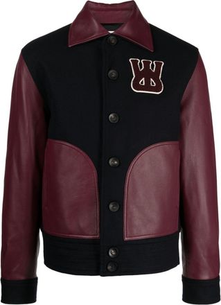 Wales Bonner logo-appliqu&eacute; varsity jacket - men - Wool/Polyamide/Polyester/Sheep Skin/Shearling/Viscose/Wool/Acrylic/Polyamide/Elastane - 50 - Blue