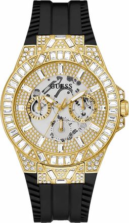 Guess Mens Black Gold Tone Multi-function Champagne Dial Watch